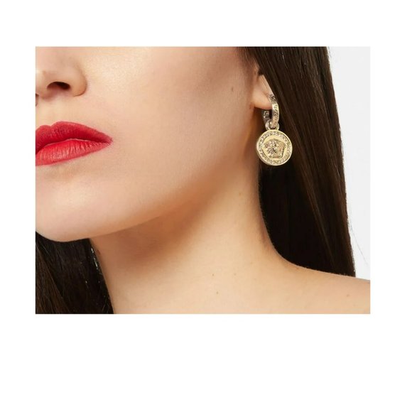 VERSACE Gold tone Greca Medusa Drop Earrings with Crystals - Picture 6 of 15